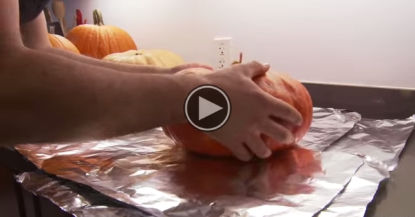 He Wraps A Pumpkin In Tin Foil. Wow  Delicious!